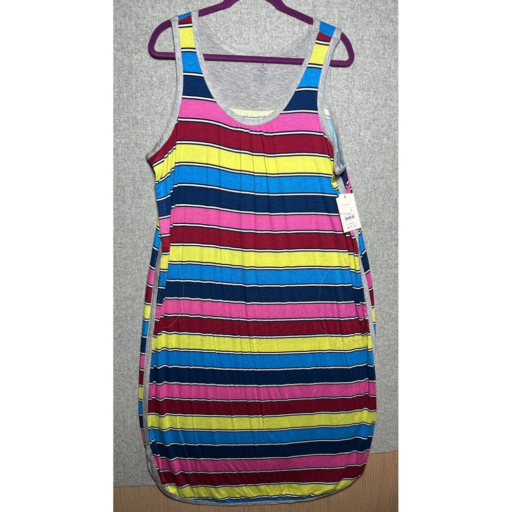 NWT Secret Treasures XL Womens Dress Stretch Striped Tank Colorful Scoop Neck